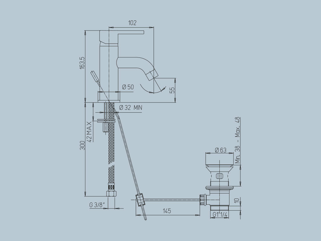 Rubinetto lavabo monoforo con scarico 1”1/48 JACUZZI . mod SUNSET