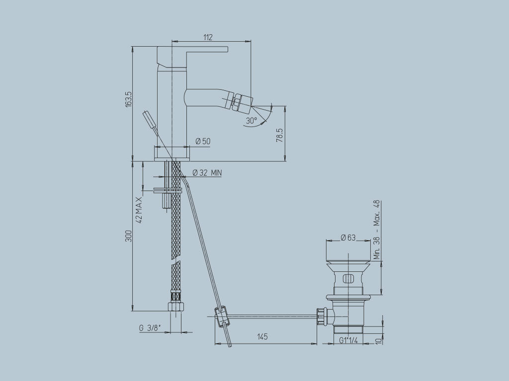 Rubinetto bidet monoforo con scarico 1”1/4 JACUZZI . mod SUNSET