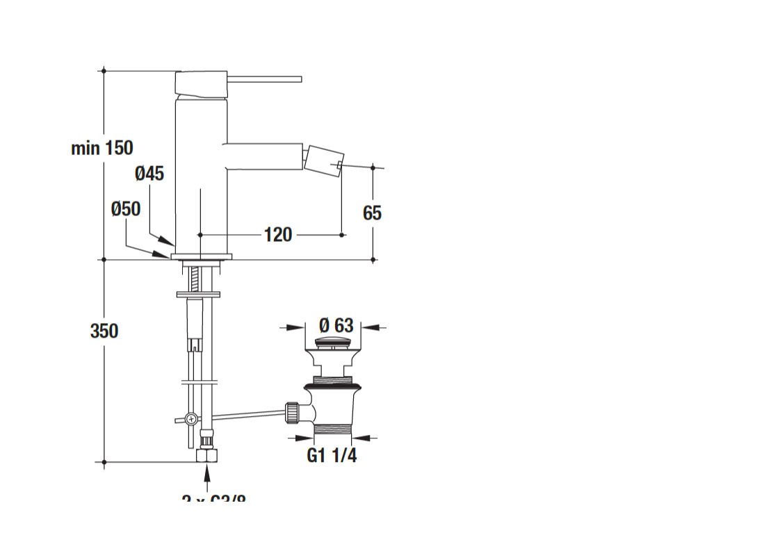Rubinetto per bidet tonda con scarico automatico 1.1/4