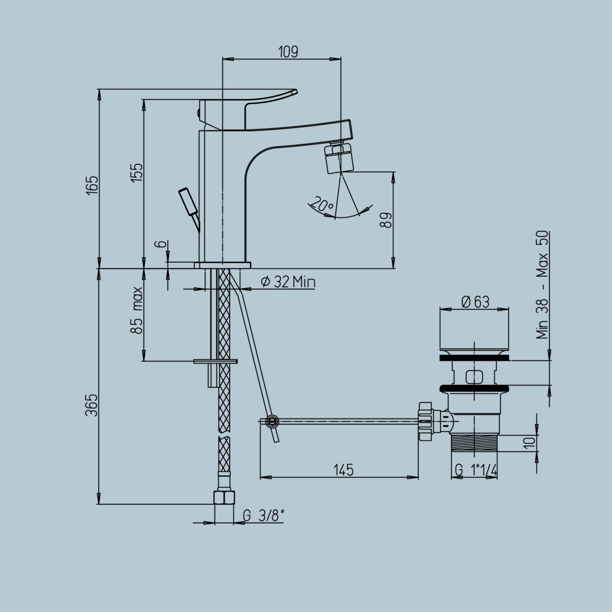 Rubinetto bidet monoforo con scarico 1”1/4 JACUZZI . mod TANK
