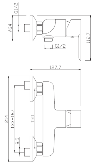 Miscelatore doccia esterno senza accessori MIXTECH. mod SEVEN