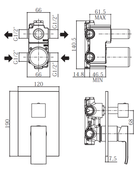 Miscelatore incasso doccia 3 uscite PAFFONI. mod LEVEL