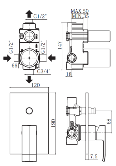 Rubinetto per Miscelatore incasso doccia c/deviatore PAFFONI. mod LEVEL