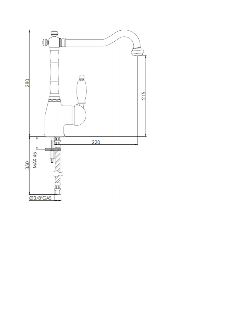GRUPPO MONOFORO LAVELLO CON CANNA ANTICATA ORIENTABILE CROMO GABOLI LUIGI - MOD. IMPERIAL