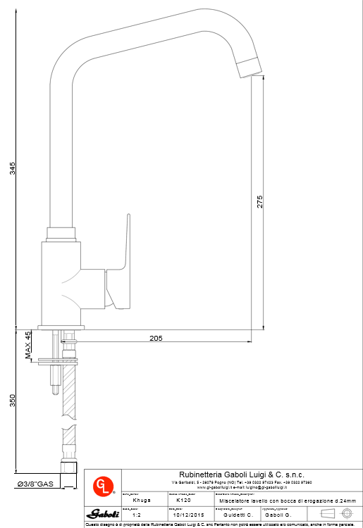 Rubinetteria lavello cucina BOCCA ALTA A SQUADRA BIANCO OPACO GABOLI LUIGI - MOD. KHUGA-