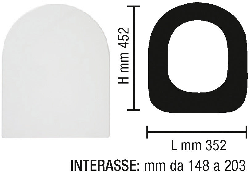 Tavoletta WC adattabile. X 352mm - Y 452mm - Z 148-203mm