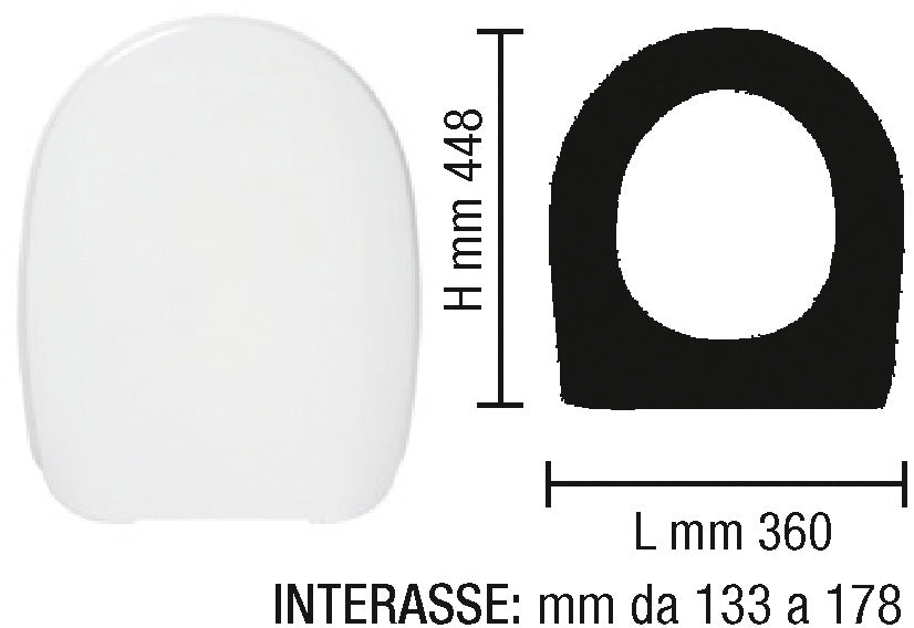 Tavoletta WC Universale: X:360mm - Y:448mm - Z:133-178mm