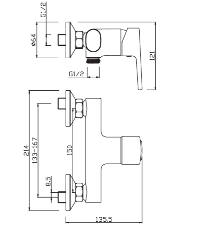 Miscelatore doccia esterno senza accessori MIXTECH. mod SKY