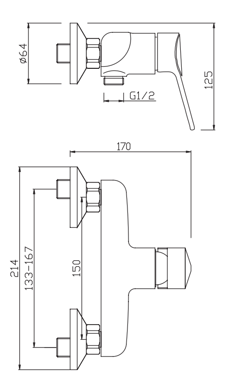 Rubinetto doccia senza accessori MIXTECH.mod MIDI