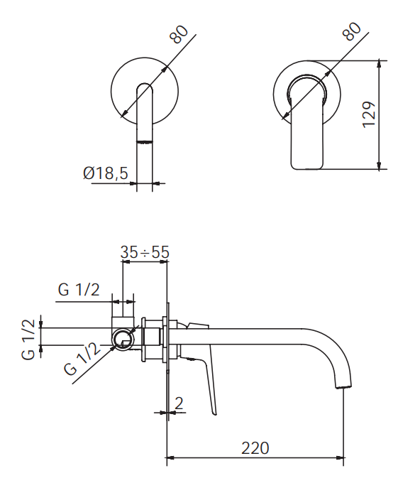Rubinetto Lavabo incasso 2 pezzi MIXTECH.mod STELLA