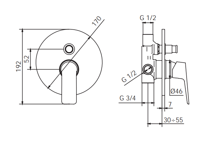 Rubinetto Incasso doccia con deviatore MIXTECH.mod STELLA