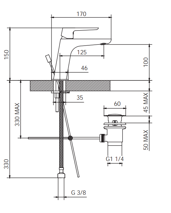 Rubinetto Lavabo con scarico automatico 1.1/4 MIXTECH.mod STELLA