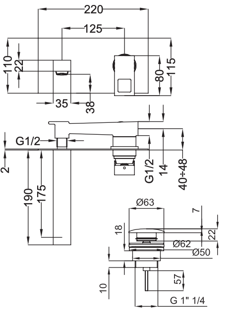 Rubinetto per Lavabo incasso a parete MIXTECH.mod AURORA