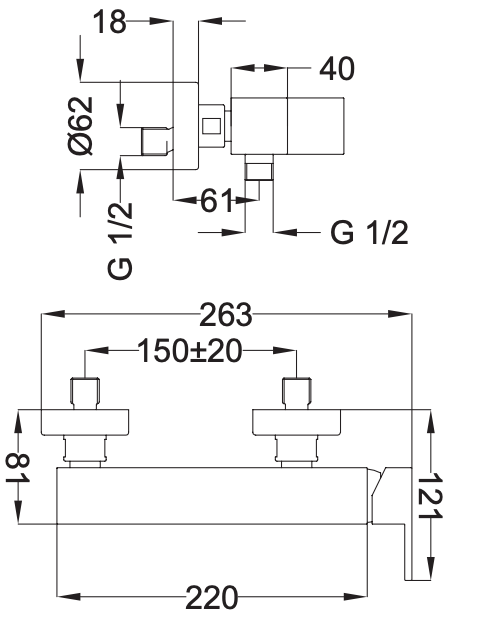 Rubinetto per doccia senza accessori MIXTECH.mod AURORA