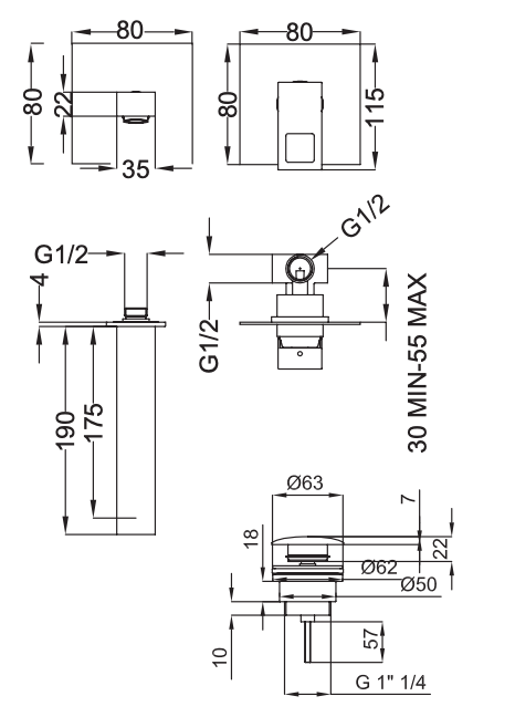 Rubinetto Lavabo incasso a parete 2 pezzi MIXTECH.mod AURORA
