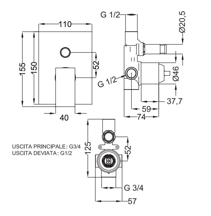 Miscelatore Incasso doccia con deviatore MIXTECH.mod AURORA