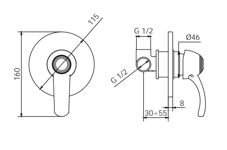 Rubinetto Incasso doccia MIXTECH.mod BORA