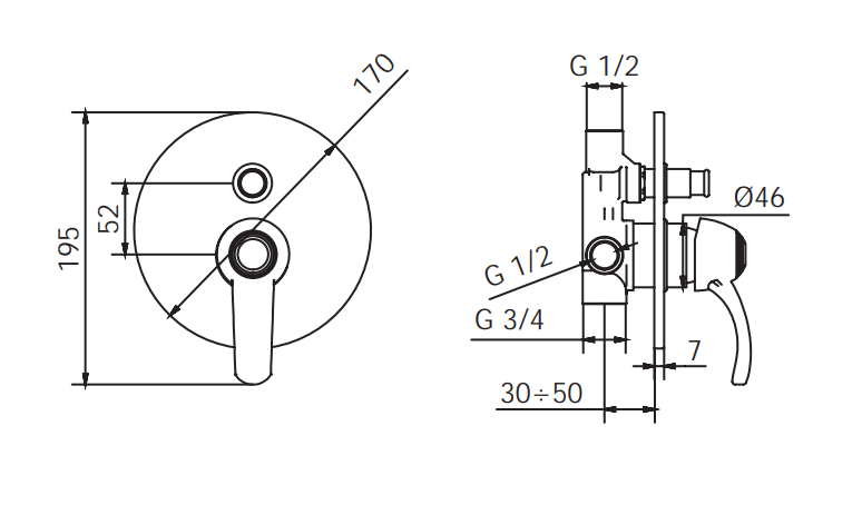 Rubinetto Incasso doccia con deviatore MIXTECH.mod BORA