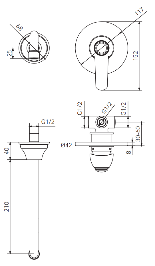 Rubinetto Lavabo incasso a parete 2 pezzi MIXTECH.mod BORA