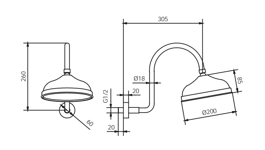Soffione doccia con braccio a parete MIXTECH.mod BORA