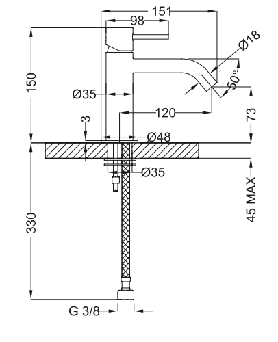 Rubinetto per Lavabo con scarico automatico 1.1/4 MIXTECH.mod TRAMONTANA 25