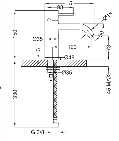 Rubinetto per Lavabo nero opaco con scarico automatico 1.1/4 MIXTECH.mod TRAMONTANA 25