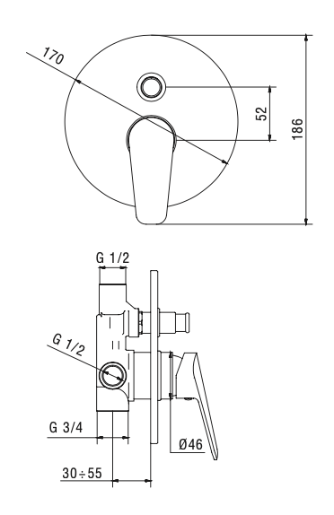 Rubinetto Incasso doccia con deviatore MIXTECH.mod CIELO