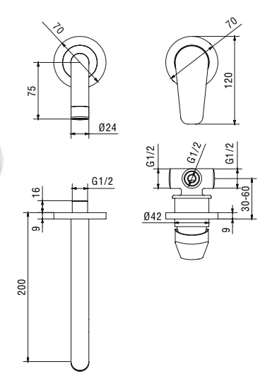 Rubinetto per Lavabo incasso 2 pezzi con piletta click- clack MIXTECH.mod CIELO