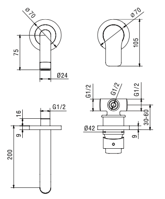 Rubinetto Lavabo incasso 2 pezzi con piletta click-clack MIXTECH.mod ONDA
