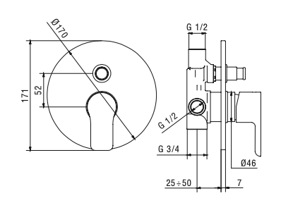 Rubinetto Incasso doccia con deviatore MIXTECH.mod ONDA