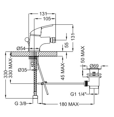 Rubinetto per Bidet con scarico automatico 1.1/4 MIXTECH.mod MAESTRALE