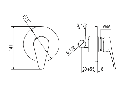 Rubinetto Incasso doccia MIXTECH.mod LEVANTE