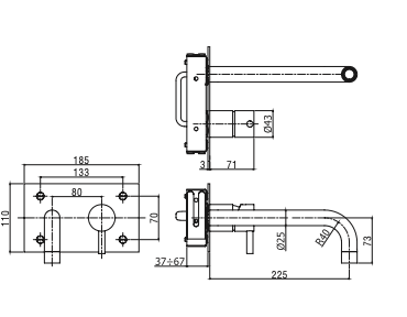 Rubinetto per Lavabo incasso con piastra e bocca di erogazione PAFFONI.mod STEEL