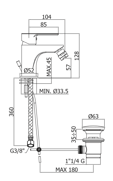 Rubinetto per Bidet con scarico automatico 1.1/4 PAFFONI.mod BLU
