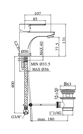 Rubinetto per Lavabo con scarico automatico 1.1/4 PAFFONI.mod RED