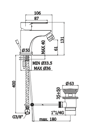 Rubinetto Bidet con scarico automatico 1.1/4 PAFFONI.mod RED