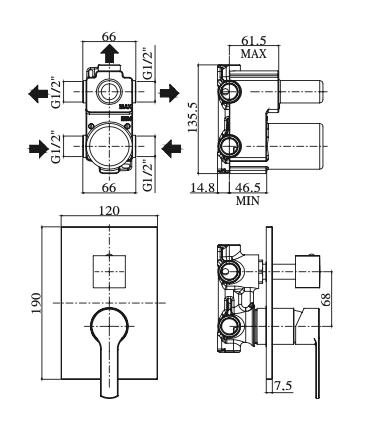 Miscelatore Incasso doccia 3 uscite PAFFONI.mod RED