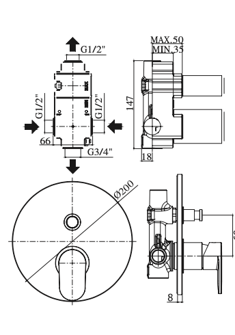 Rubinetto Incasso doccia con deviatore PAFFONI.mod CANDY
