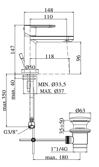 Rubinetto Lavabo con scarico automatico 1.1/4 PAFFONI.mod CANDY