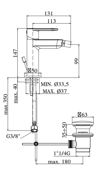 Rubinetto per Bidet con scarico automatico 1.1/4 PAFFONI.mod CANDY