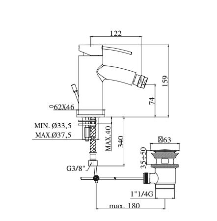 Rubinetto Bidet con scarico automatico 1.1/4 PAFFONI.mod BERRY