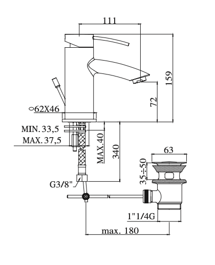 Rubinetto Lavabo con scarico automatico 1.1/4 PAFFONI.mod BERRY