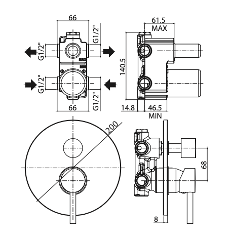 Rubinetto incasso doccia 3 uscite PAFFONI.mod STICK