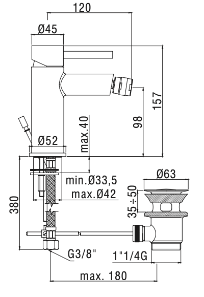Rubinetto per Bidet con scarico automatico 1.1/4 PAFFONI.mod STICK