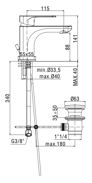 Rubinetto per Lavabo con scarico automatico 1.1/4 PAFFONI.mod SLY
