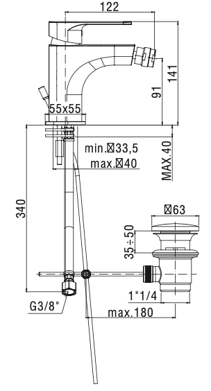 Rubinetto per Bidet con scarico automatico 1.1/4 PAFFONI.mod SLY