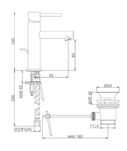 Rubinetto per Lavabo con scarico automatico 1.1/4 GABOLI LUIGI.mod LUIGINO