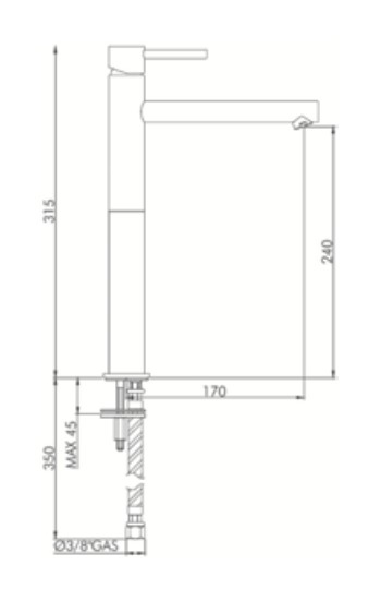 Rubinetto Lavabo alto senza scarico, int. 170mm GABOLI LUIGI.mod LUIGINO