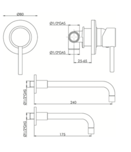 Rubinetto per Lavabo incasso bocca ø18 mm, int. 175 mm o 240 mm GABOLI LUIGI.mod JOY