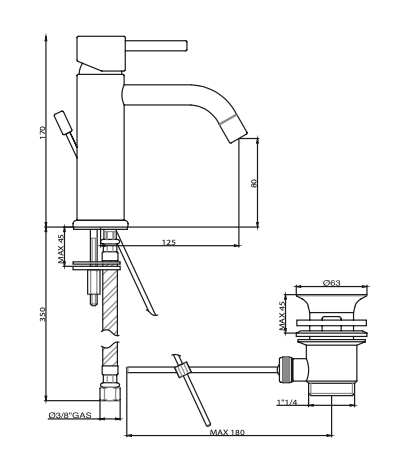 Rubinetto per lavabo con scarico automatico 1.1/4 GABOLI LUIGI.mod JOY